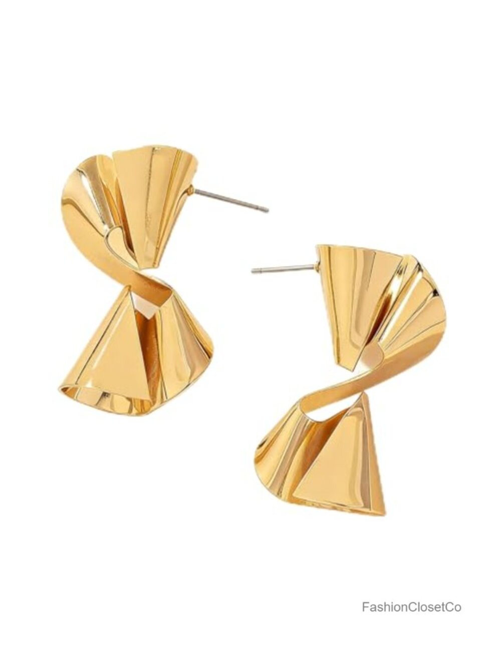 14K Gold Plated Twisted Geometric Statement Earrings Women Lightweight